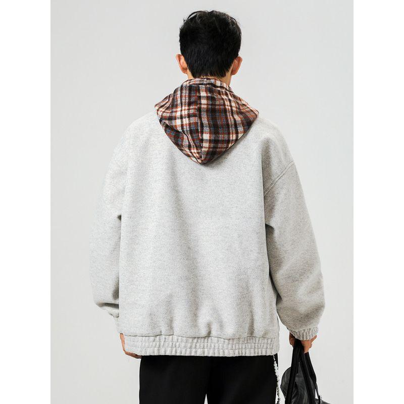 Wassup Detachable Plaid Hoodie Jacket for Men, New Autumn and Winter Trendy Versatile Youth Retro American Style Jacket