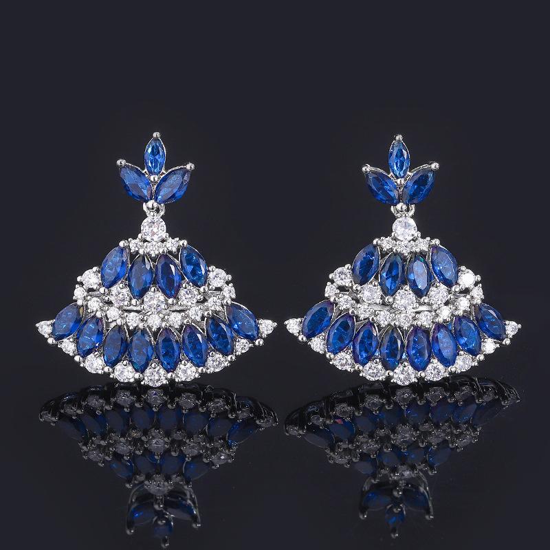 Source Zircon Earrings Luxury Ruby Tourmaline Earrings Fan Skirt Royal Sapphire Earrings