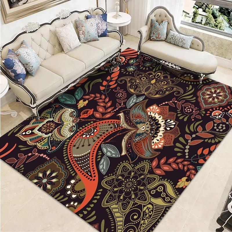 Retro Ethnic Style European-style Living Room Carpet Bohemian Non-slip Coffee Table Carpet Household Easy-to-take Crystal Velvet Carpet