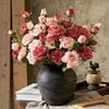 1pc Vintage Fake Flower Elegant Multi Head Rose Flower Simulation Flower Dramatic 3-Head Burnt Edge Rose For Living Room Centerp