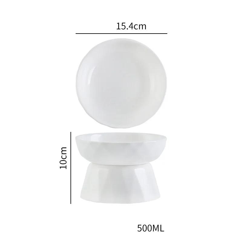 

Ceramic Cat Food Bowls, High Legged Protection Spine Tableware, Cats and Dogs Drinking Water Bowl, Pet Supplies, White, 1Pc