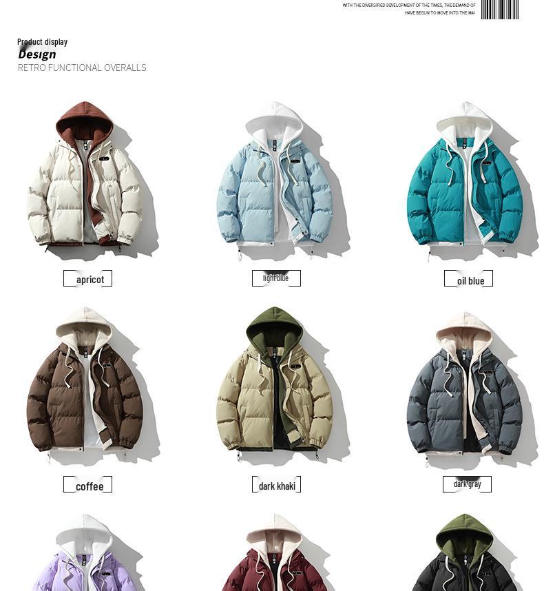 Chaqueta de algodón de invierno para mujer 2025: Con capucha, Estilo de dos piezas, Engrosado, Cálido, Ropa de abrigo de moda unisex