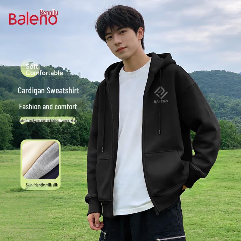 Baleno Men's Retro Loose Fit Heavyweight Cardigan Sweatshirt