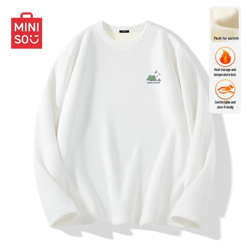 MINISO Men's Fleece-Lined Crew Neck Long Sleeve T-Shirt