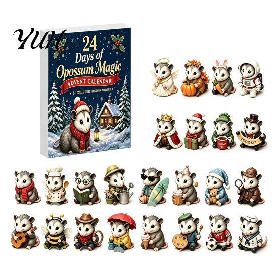 Acrylic Pendant Set 24 Days Christmas Advent Calendar with 2D Flat Possum Pendants, Winter Seasonal Decor Festive Countdown for Tree Decoration