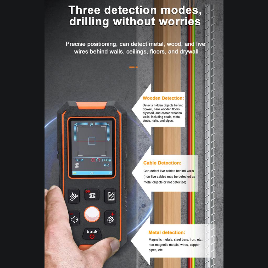 Wall Scanner Detector, 3 in 1 Stud Finder for Hidden Wood, Metal & AC Wires, 2.4  Color LCD Screen, Depth