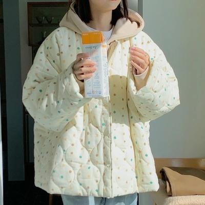 Winter Colored Polka Dots Super Soft Gourd Pattern Single-breasted Loose Cotton Clothing for Women's Cotton Coat Jacket