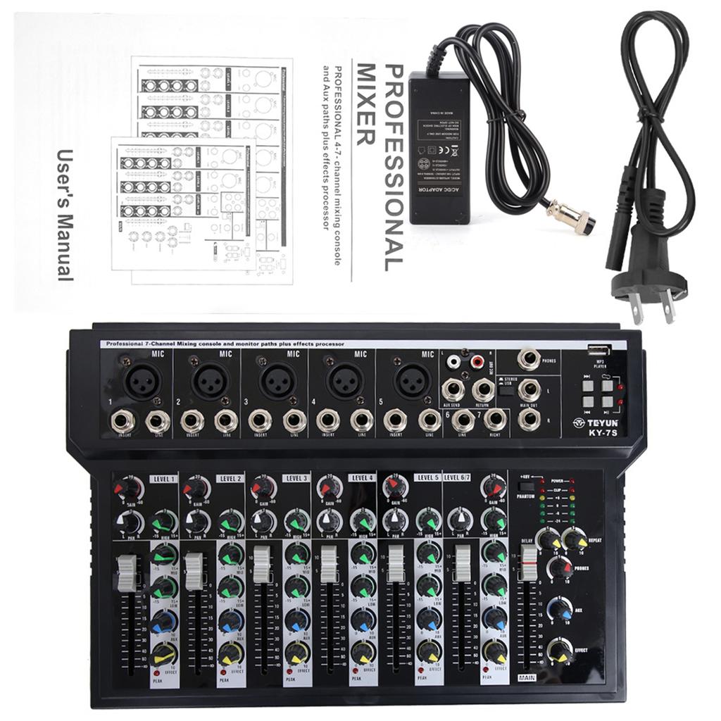 Professional 7 Channel Dual LED Display Low Noise Stage Mixer