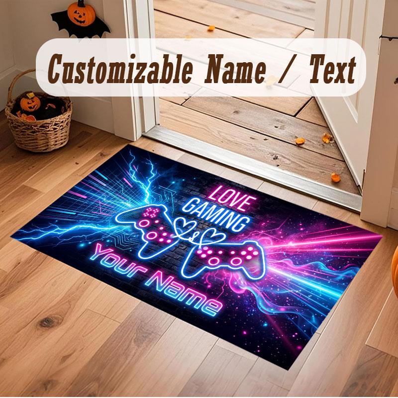 Neon Colorful Theme Crystal Velvet Floor Rug Personalized Custom Name Text Warm Carpet Home Decoration
