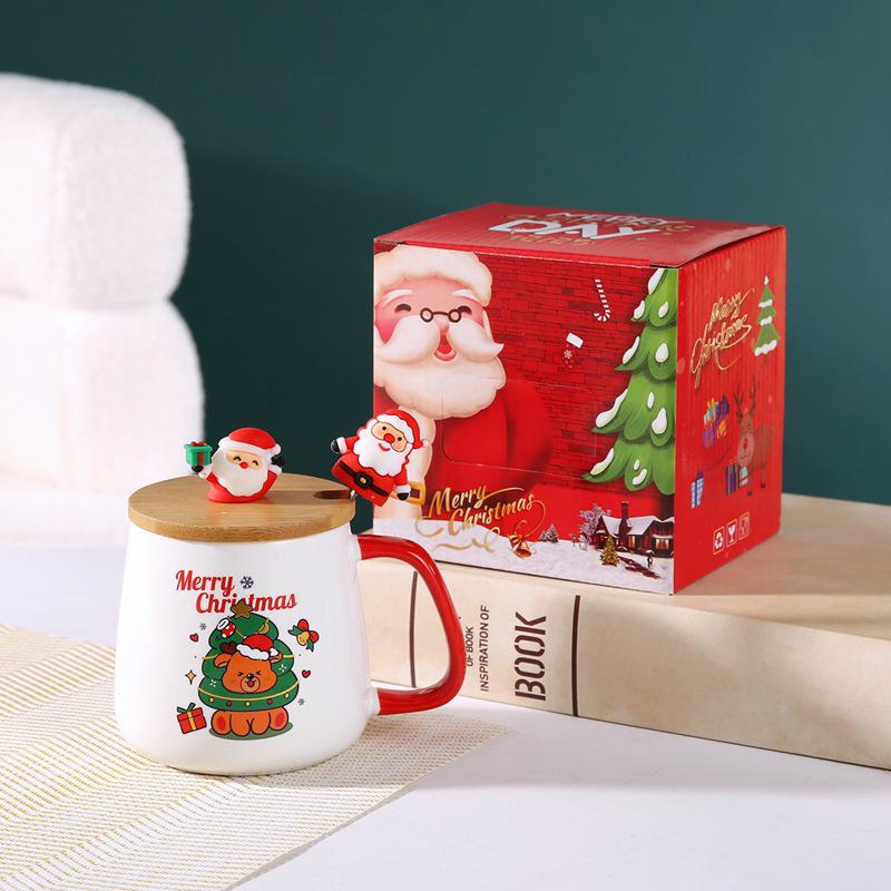 Adorable Santa Claus Ceramic Mug with Lid and Spoon Gift Set