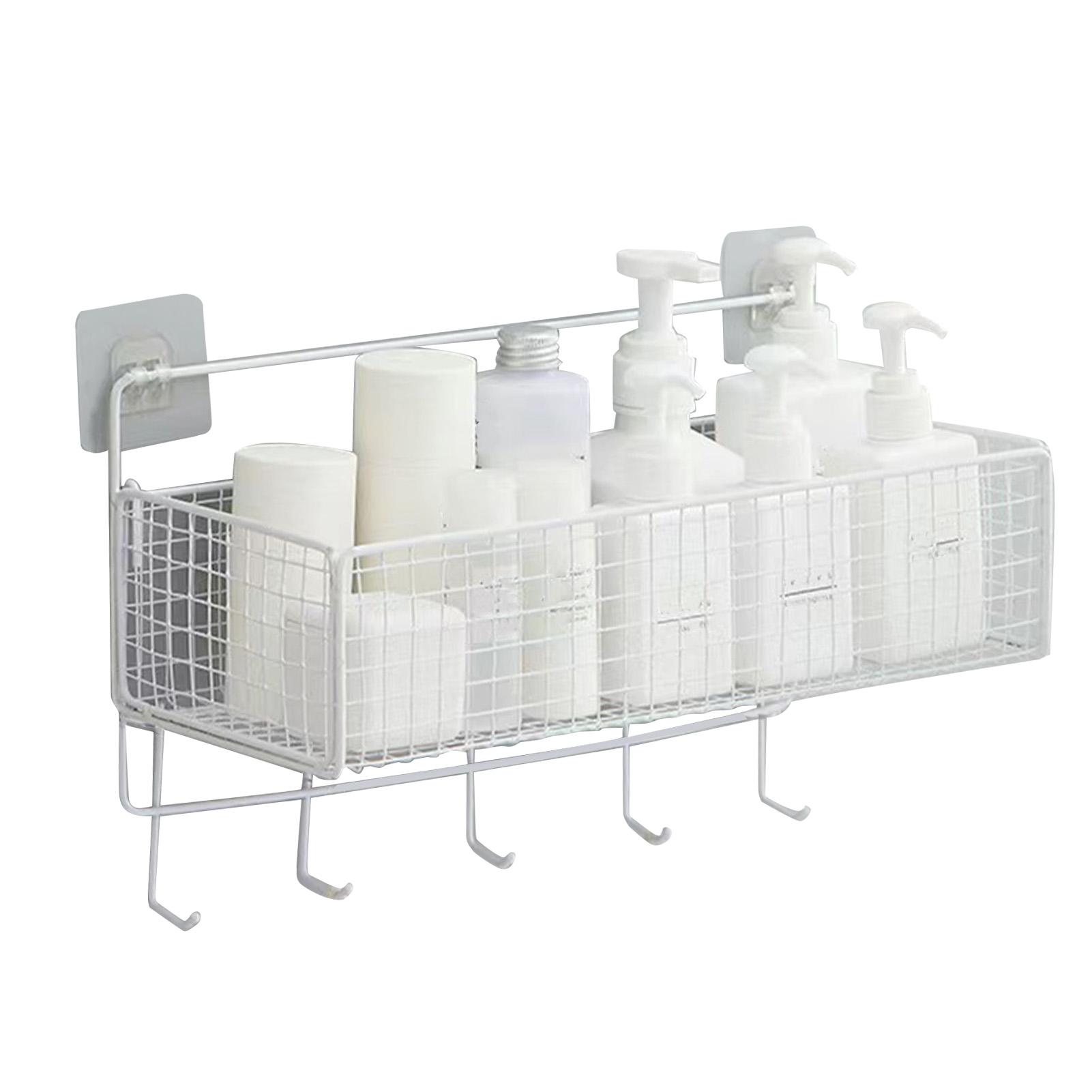 

Wall Mount Storage Basket Multifunctional Iron Wall Hanging Organizer Rack with Hook for Kitchen білий
