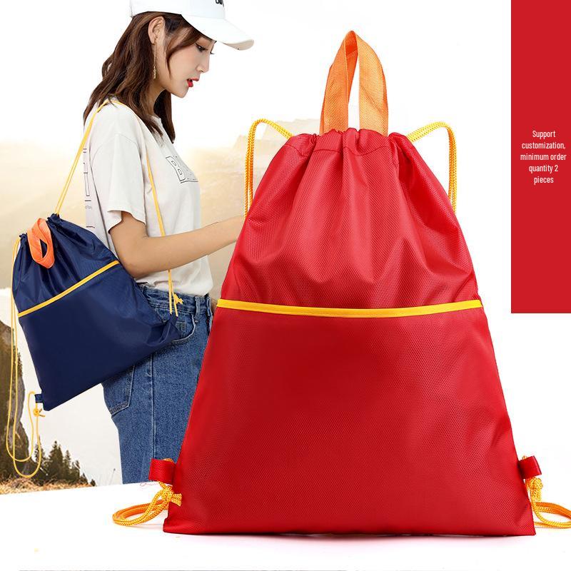 Printed Marathon Drawstring Backpack - 420 Polyester with Zipper