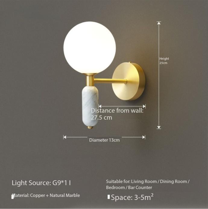 European Modern Minimalist LED Copper Wall Lamp Marble Living Room Dining Room Bar Bedroom Bedside Lamp Decorative Lighting