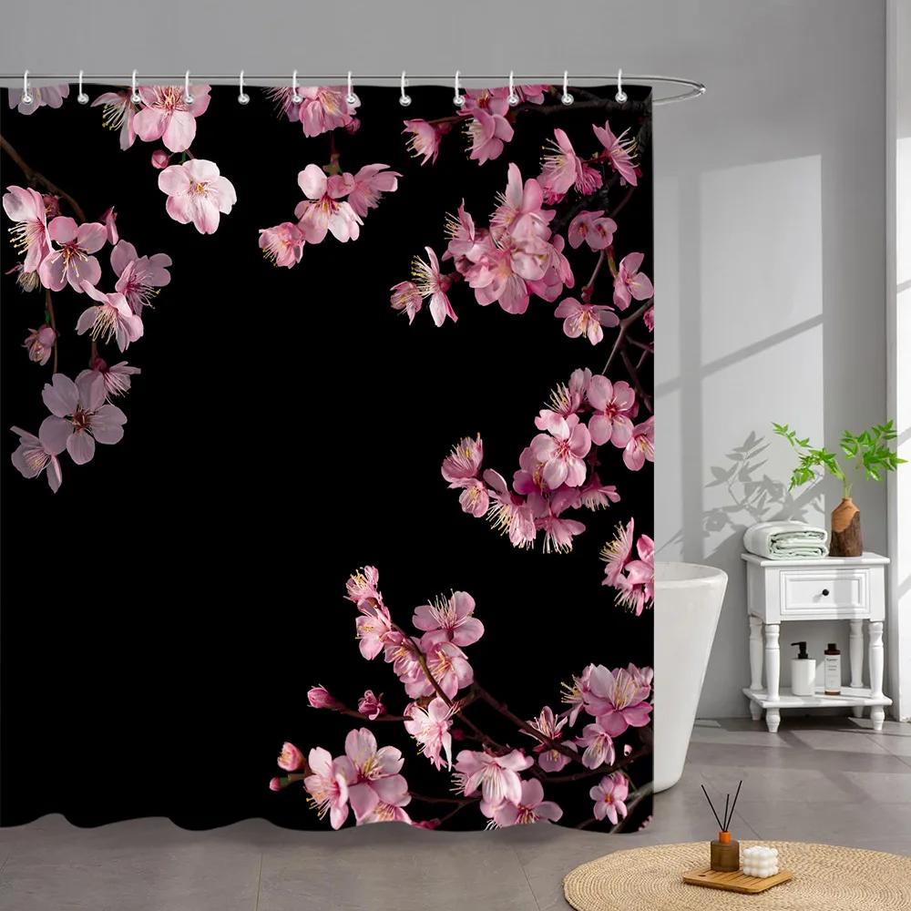 Outdoor Garden Poster Shower Curtain Vintage Window Wall Growing Floral Plants Polyester Fabric Shower Curta Bathroom Decor
