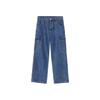 American street splicing big pocket retro vintage loose casual tooling denim wide-leg pants washed and versatile