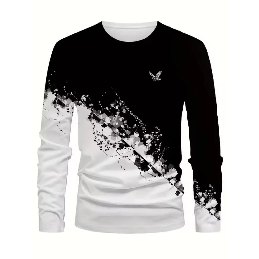 Spring Autumn Men Clothes Fashion Long Sleeve Round Neck Casual T Shirt Men Sport 3D Digital Print Street Style Sport Tops