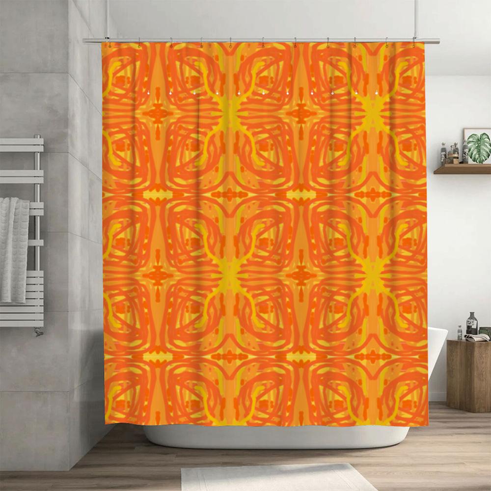 Orange Shower Curtain With Geometric Design Bath Decor For Home Bathroom Modern Printed Shower Drapes Easy Installation In White