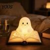 Lâmpada de Mesa Figurine Fantasma Livro Mágico Luz Noturna, Resina de Mesa Brilho Quente com Lua Luz Fofa Estrela em Relevo, Mesinha de Cabeceira para Dormir para Crianças