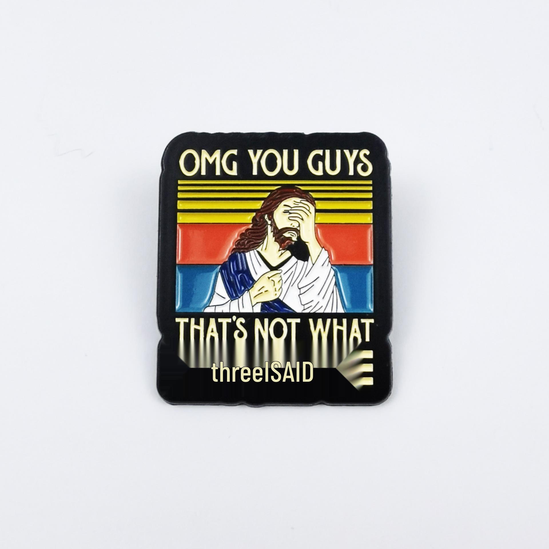 Vintage Cartoon Character Metal Brooch with English Quotes – Unique Backpack Decoration