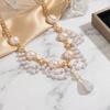 Princess Style Elegant Imitation Pearl Tassel Necklace Charm Hollow Flower Romantic Alloy Jewelry Accessories for Weddings Gift
