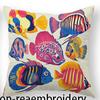 1/4pcs 2D Flat- Boho Folk Art Colorful Fish Print Square Throw Pillow Cover Home farmhouse outdoor decoration cushion cover