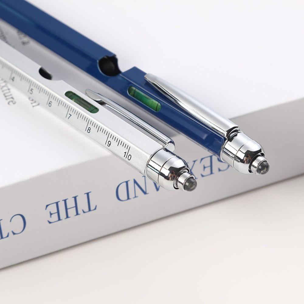 Metal Multi Tool Pen 9-in-1 With LED Light Spirit Level Screwdriver Ruler Ballpoint Pen Capacitive Pen Construction Tools