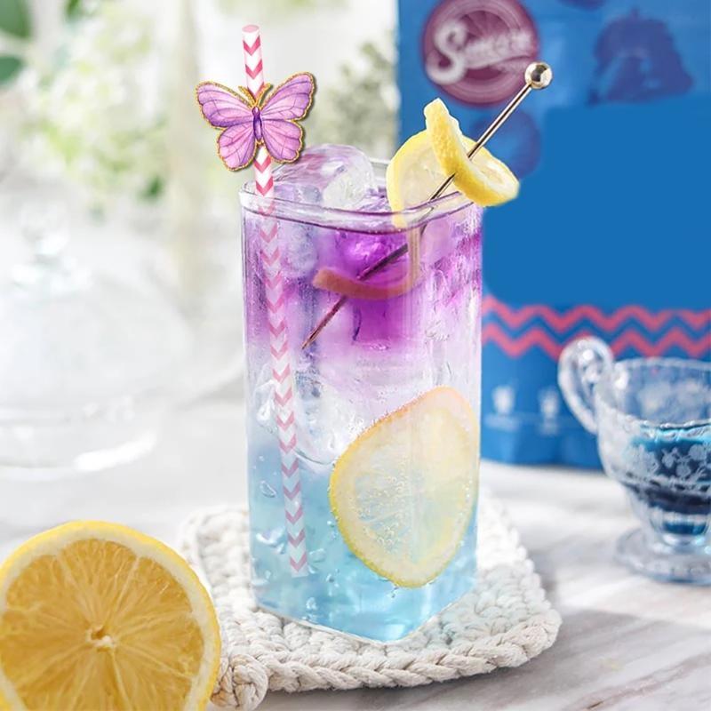24pcs Butterfly Themed Stripe Paper Straw for Picnics Birthday Party Supplies