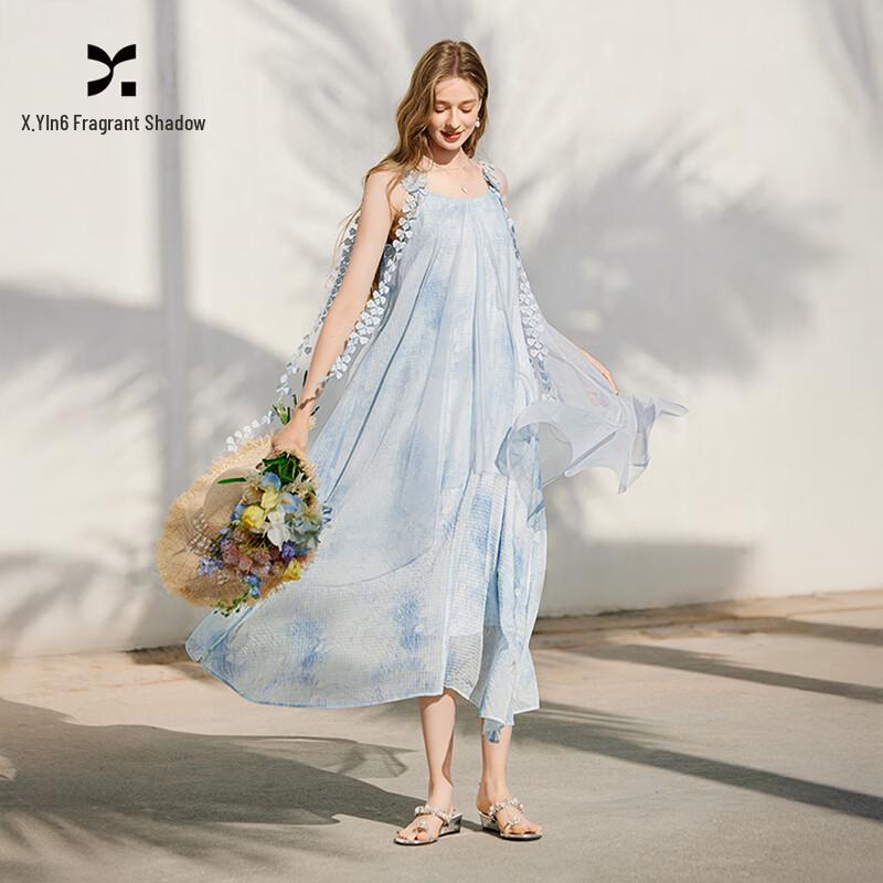 Women s Gradient Mesh Patchwork A-line Midi Dress XL