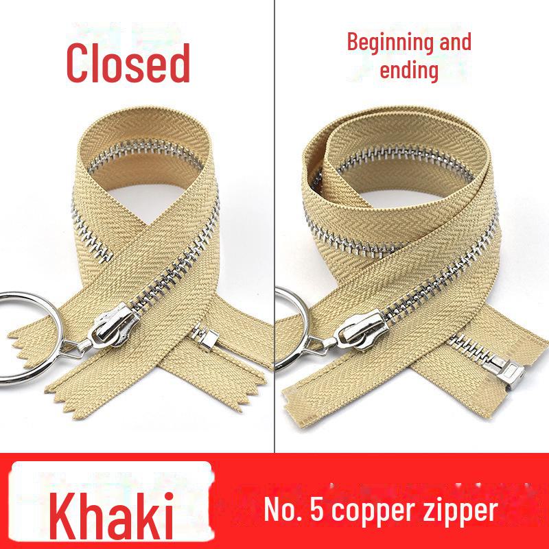 No. 5 Copper Zipper with Silver Teeth and Large Ring Pull for Leather Pants, Skirts, and Luggage, 20-40cm