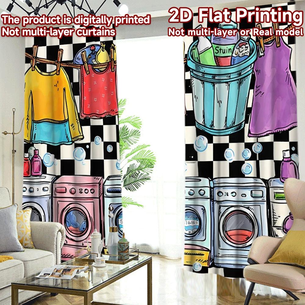 2D FLAT PRINTING 2pcs Curtains (Without Rod) Laundry Day Fun Modern Modern Curtains Versatile Fabric Curtains Room Decor Ldeal