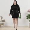 Plus Size Womens Velvet Dress With Faux Fur Collar Embellished Sequins Streetwear Long Sleeve Short Skirt Fashion