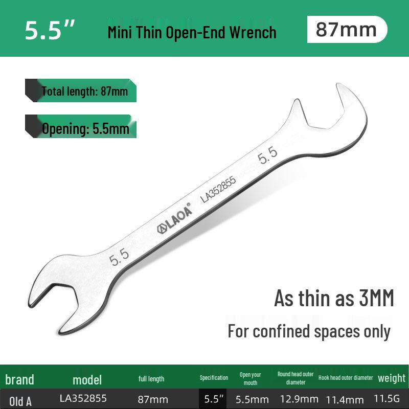 Stainless Steel 3mm Ultra-Thin Open-End/Box-End Double-Headed Mini Combination Wrench Set