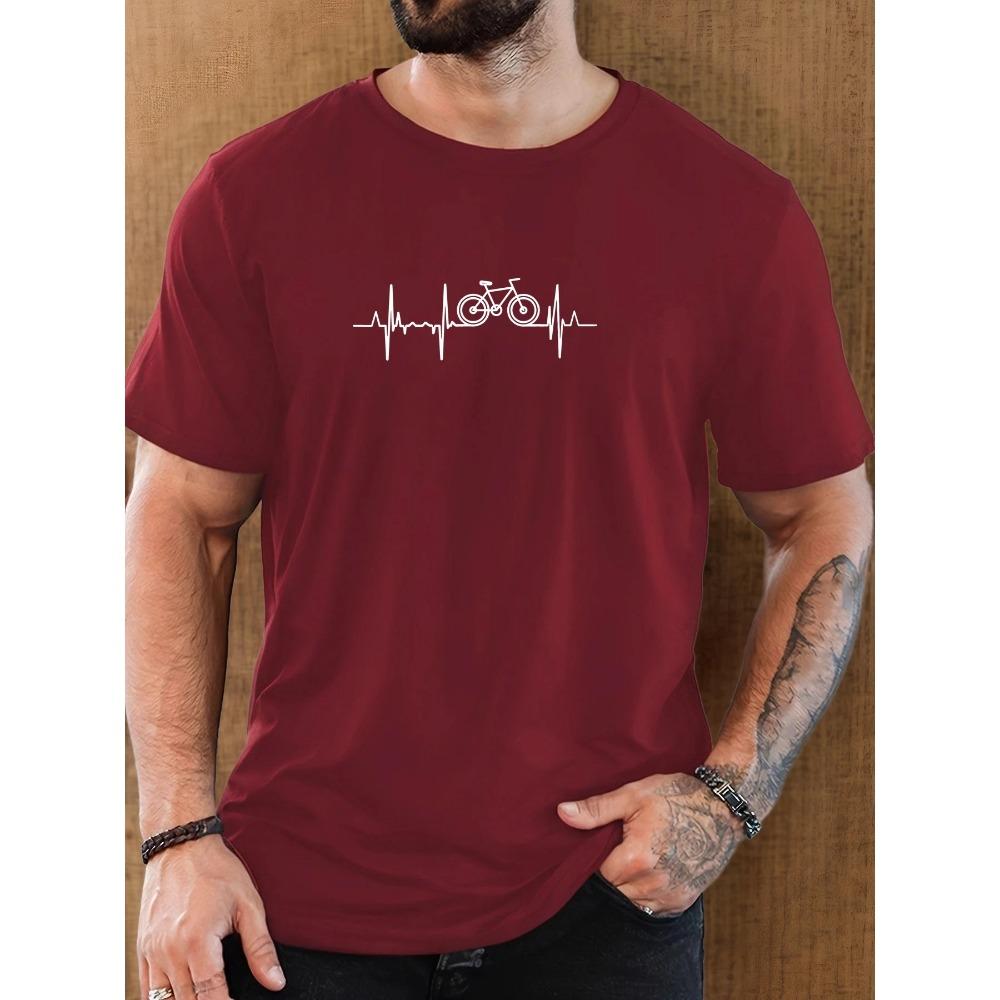 Men's Bicycle Heartbeat Pattern Summer Casual Crew Neck Short T-shirt