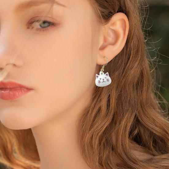 1 Pair Women Earrings Lightweight Flocking Cat Design Drop Earrings