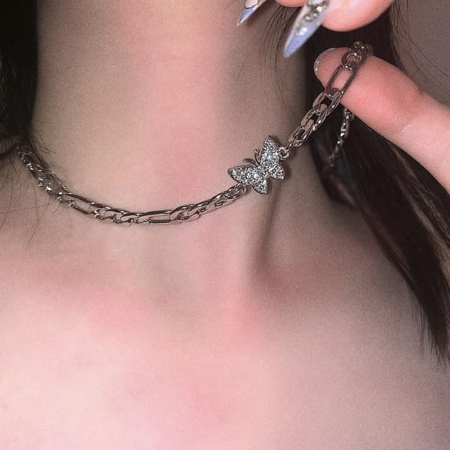 Collier papillon brillant pour femme, chaîne de clavicule à double couche, bijou exquis, cadeau idéal