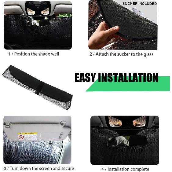 Windshield Sunshade - Foldable Reflective Sun Visor for Car - Protects Vehicle from Sun Heat and UV Rays, Keeps Interior Cool - Best Blocks Visor