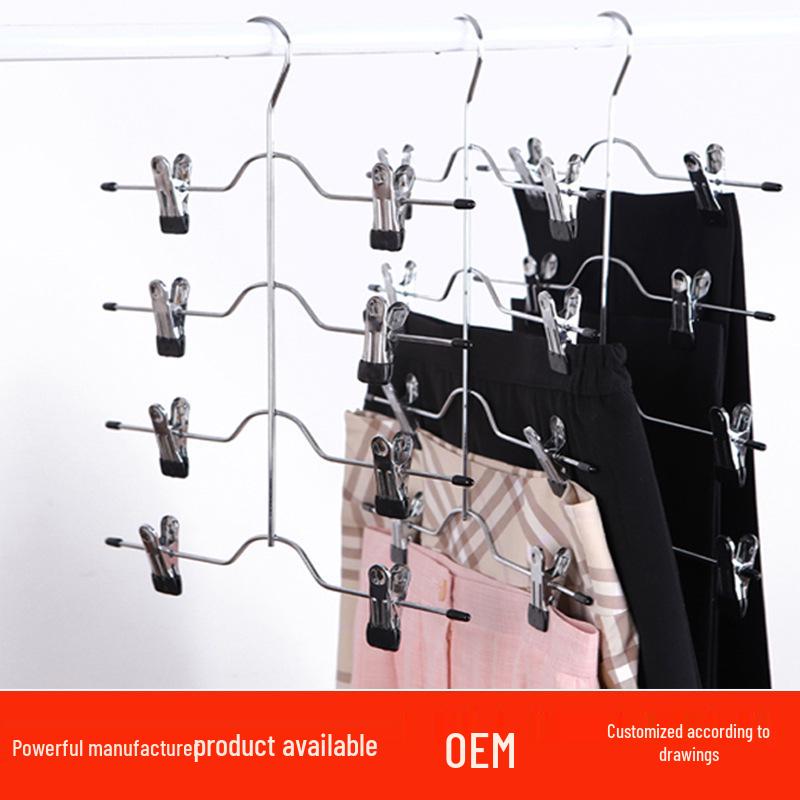Multifunctional 6-Tier Pants Hanger with 8 Hooks & 10 Clips for Hats, Belts, and Underwear Storage