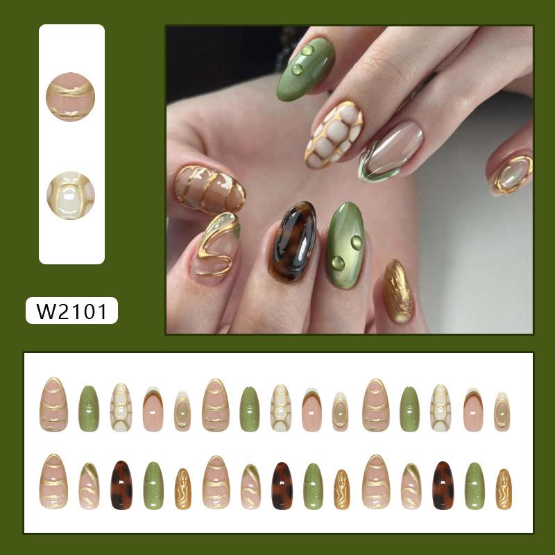 

Three-dimensional gilt line jadeite cat eye smudge European and American style removable 30 pieces press on nails