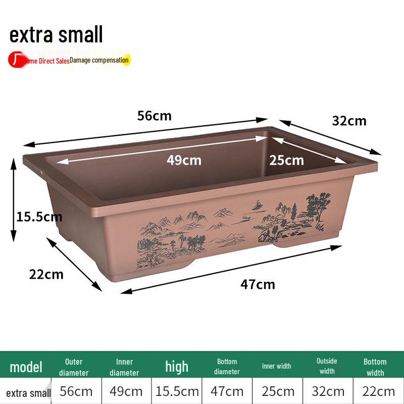 Extra Large Rectangular Faux Zisha Bonsai Pot with Water Absorbing Rockery Stone
