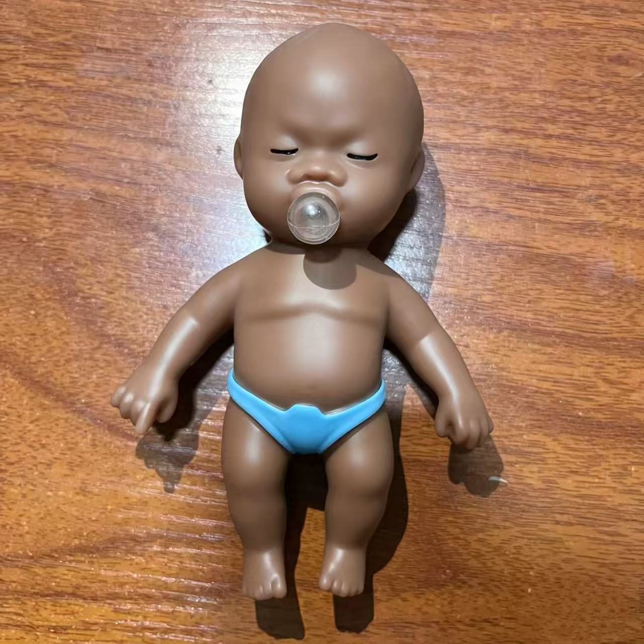 Black Doll Bubble Blowing Palm Doll SqueezeDoll Black Doll Simulated Baby Doll Stress Relief Toy Gift 14cm
