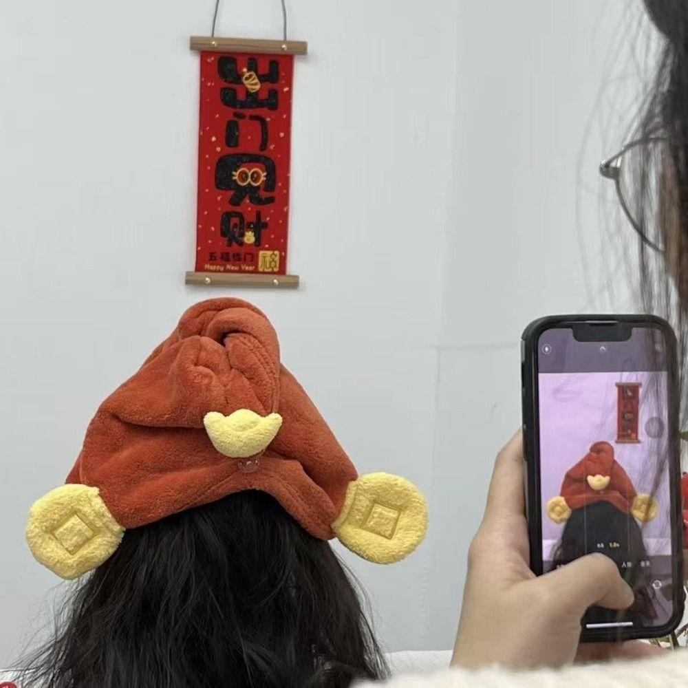 New God of Wealth Shape Hair Drying Cap Absorbent No Pilling Hair Drying Towel No Shedding Quick-Drying Hair Wrap Shower Home