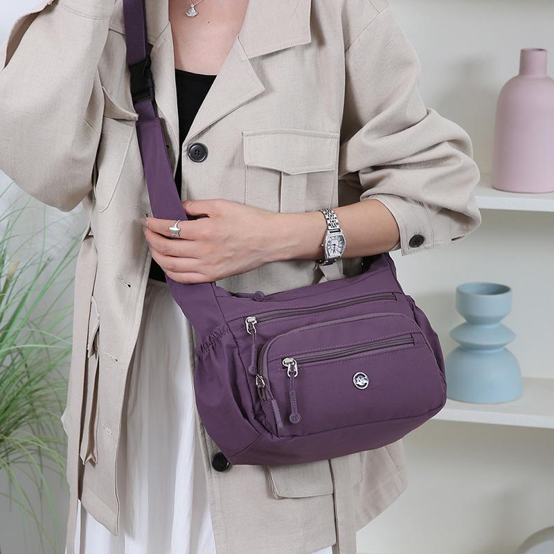 Waterproof Nylon Crossbody Bag for Women Multi Pocket Shoulder Handbag with Wide Strap