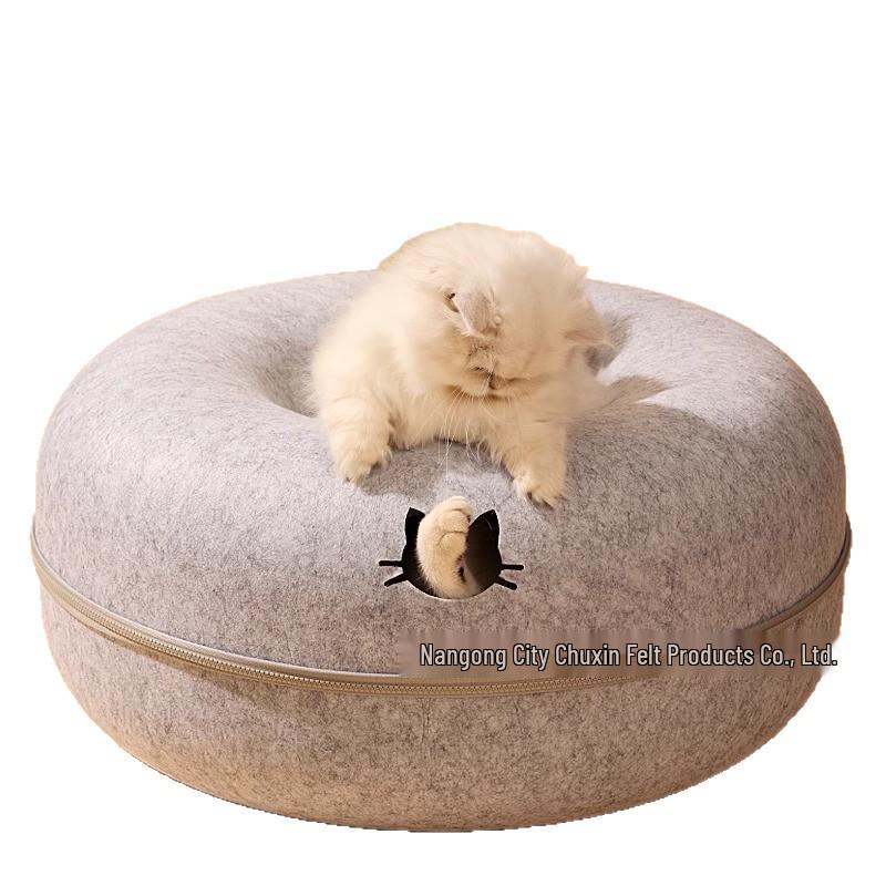 Four Seasons Universal Felt Donut Cat Bed with Tunnel and Toy