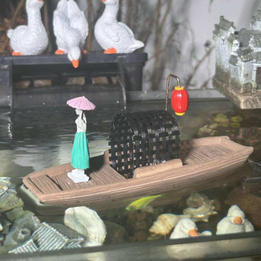 Chinese Boat Ornament Miniature Aquarium Display Wooden Landscape Decoration