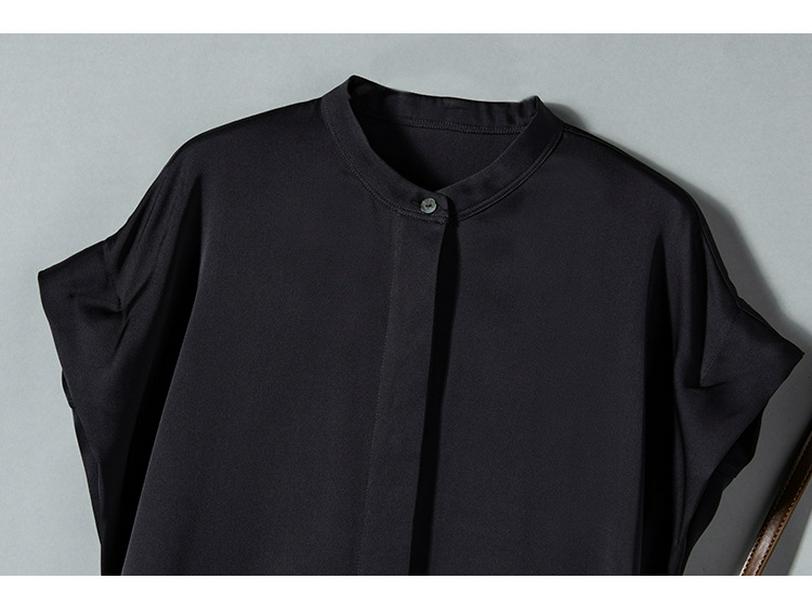 Women's 2025 Summer Short-Sleeve Mulberry Silk Stand Collar Shirt