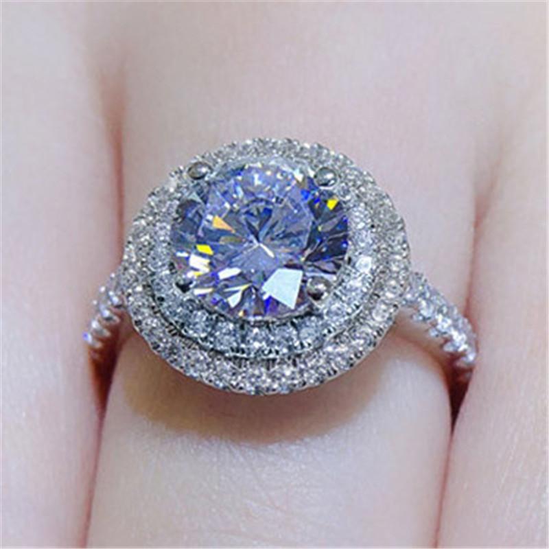 

Кольца круглой формы из стерлингового серебра для женщин, свадебные аксессуары для помолвки, классические ювелирные изделия с блестящими кубическими цирконами 9