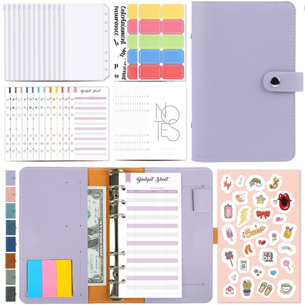 Budget Planner Loose-leaf Retro Leather Notebook Set Budget Binder Money Envelopes Monthly Planner Label Stickers