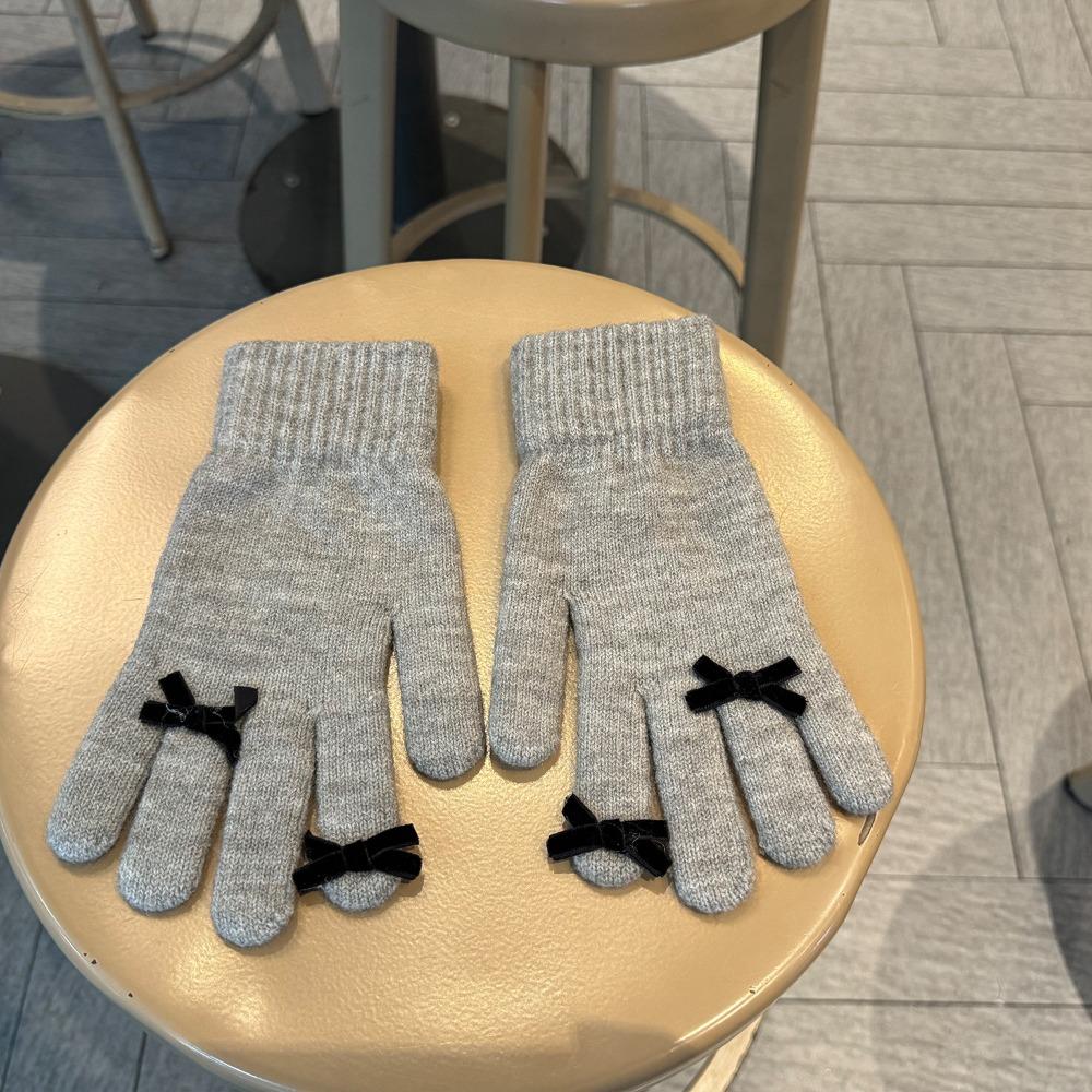 Warm Bowknot Knitted Gloves Candy Color Women Cycling Mittens Soft Winter Velvet Gloves  Ladies