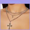 Hiphop Layered Cross Pendant Necklace For Women With Geometric Alloy Design