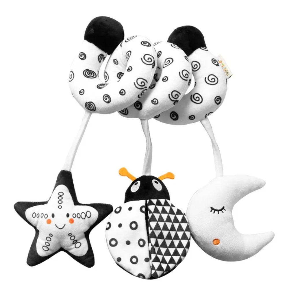 Newborns Spiral Hanging Activity Stroller Toy Baby Carseat Toy Black & White Lion Koala Rattle for Crib Mobile Sensory Toy Gift